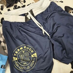 Under Armour Navy Athletic Shorts with Yellow Team Rock Logo